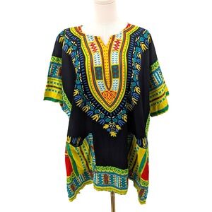 Dashiki Caftan Tunic Boho Festival Afrocentric Print XXL Beach Coverup Vacation